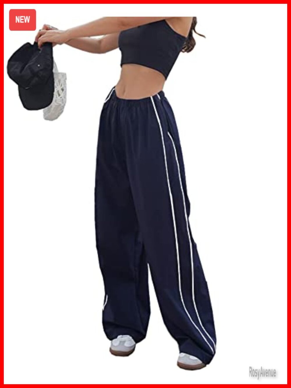 Y2K Baggy Track Pants Elastic Waist Wide Leg Parachute Jogger Sweatpants